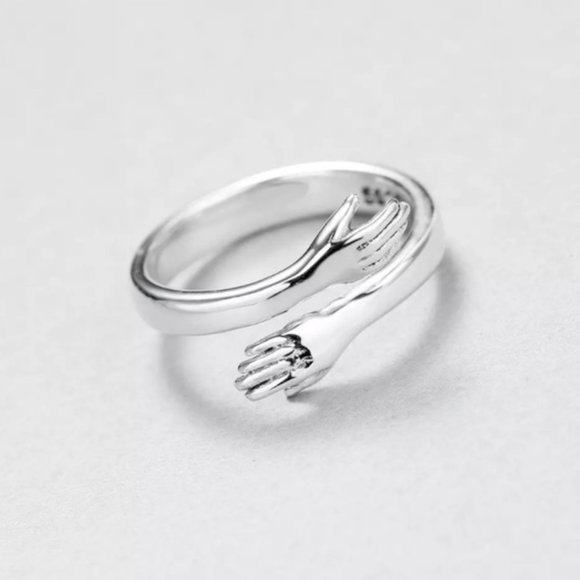 Minimalist Cute/Dainty Silver Love Hug Adjustable Ring - Picture 5 of 6